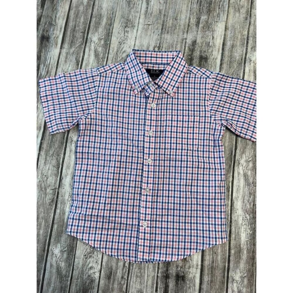 Boys elk American classic pink‎ blue white short sleeve button up shirt